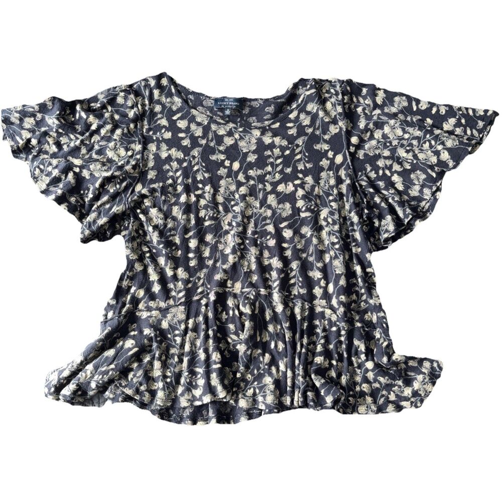 Lucky Brand Floral Short Sleeve Top with Ruffle Detailing